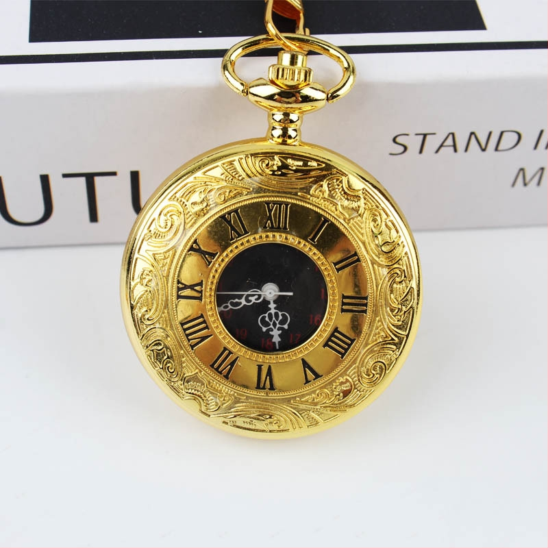 Vreckové hodinky s quartz pohonom, antický štýl, stredoveké rímske číslice, skeletový otvor, puzdro zliatiny, remienok