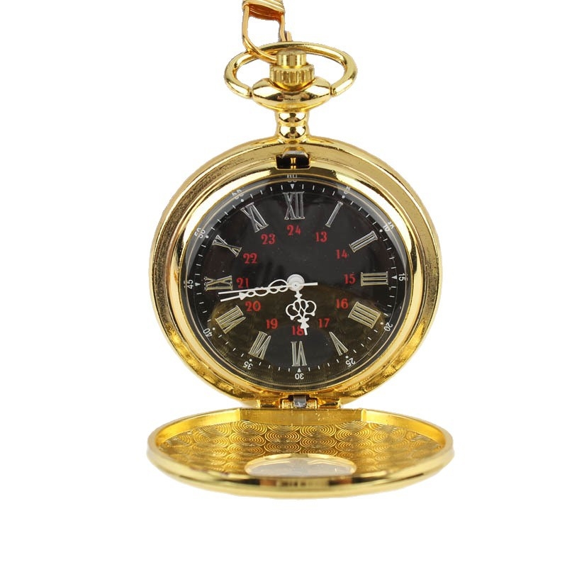 Vreckové hodinky s quartz pohonom, antický štýl, stredoveké rímske číslice, skeletový otvor, puzdro zliatiny, remienok