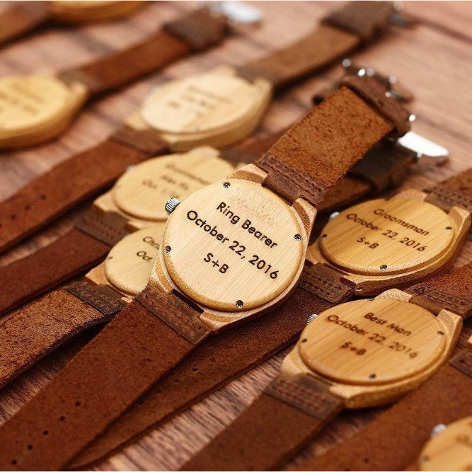 Muški kvarcni sat s prilagođenim dizajnom brojčanika, kućište od bambusa, kožni remen, analognni prikaz, Miyota 2035 mehanizam (Japan)