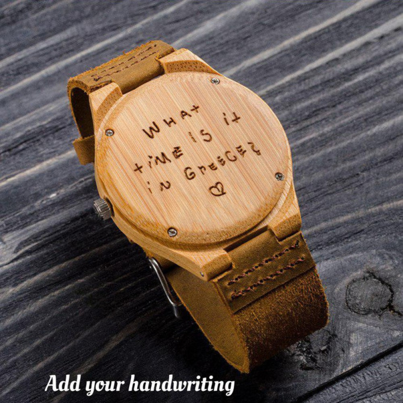 Muški kvarcni sat s prilagođenim dizajnom brojčanika, kućište od bambusa, kožni remen, analognni prikaz, Miyota 2035 mehanizam (Japan)