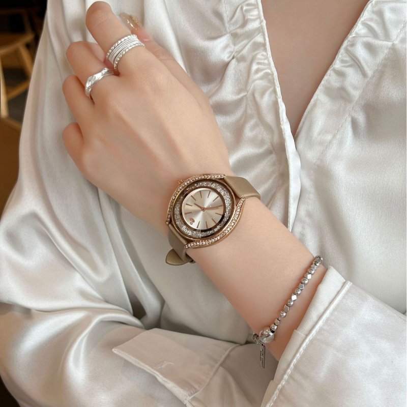 Ceas dama cu diamant, rezistent la apă, cuarț, cadran oval, brățară din oțel inoxidabil, mișcare Miyota japoneză