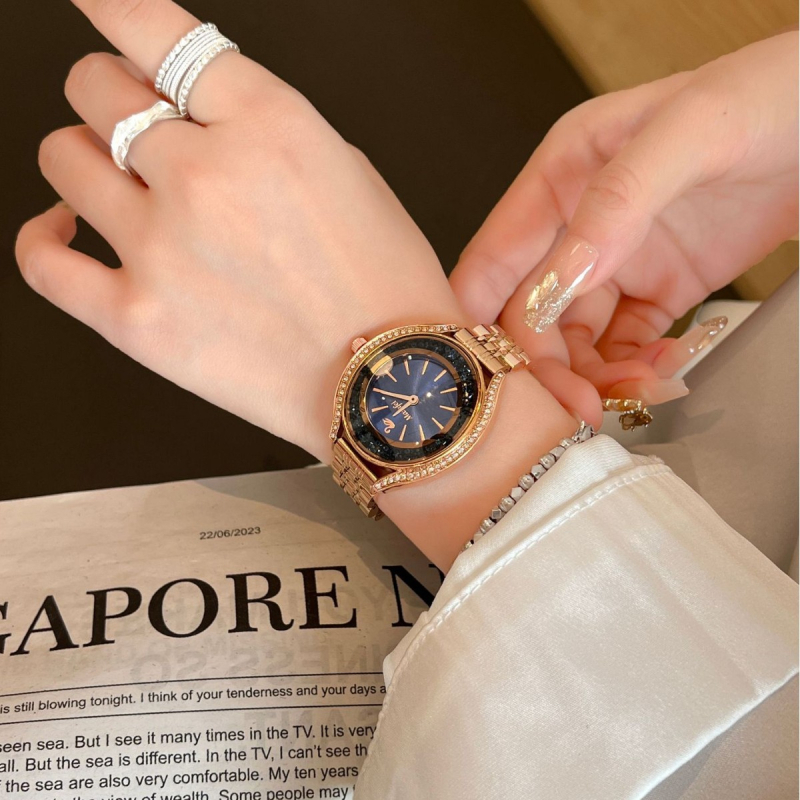 Ceas dama cu diamant, rezistent la apă, cuarț, cadran oval, brățară din oțel inoxidabil, mișcare Miyota japoneză