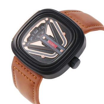 Kaysenri ceas bărbătește quartz, cadran pătrat, 45 mm, curea din piele naturală, cataramă cu ac, model 8012-2