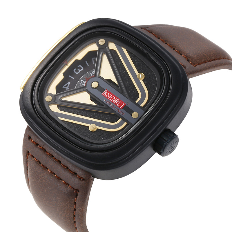 Kaysenri ceas bărbătește quartz, cadran pătrat, 45 mm, curea din piele naturală, cataramă cu ac, model 8012-2