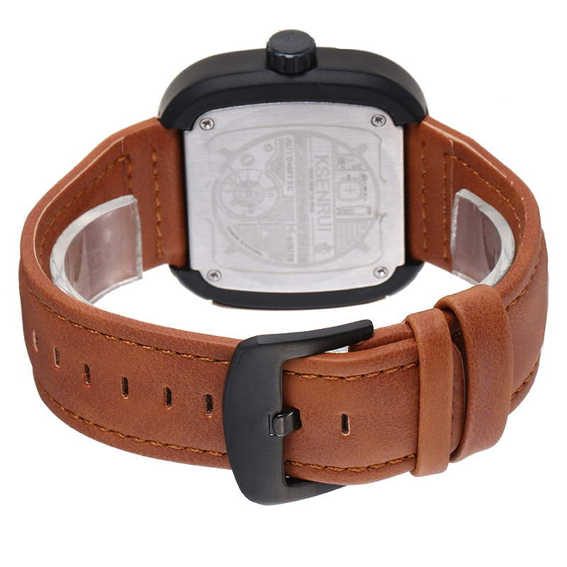Kaysenri ceas bărbătește quartz, cadran pătrat, 45 mm, curea din piele naturală, cataramă cu ac, model 8012-2