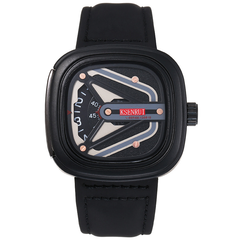 Kaysenri ceas bărbătește quartz, cadran pătrat, 45 mm, curea din piele naturală, cataramă cu ac, model 8012-2