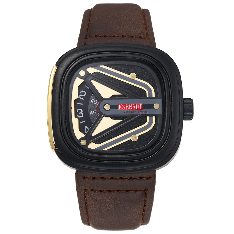 Kaysenri ceas bărbătește quartz, cadran pătrat, 45 mm, curea din piele naturală, cataramă cu ac, model 8012-2