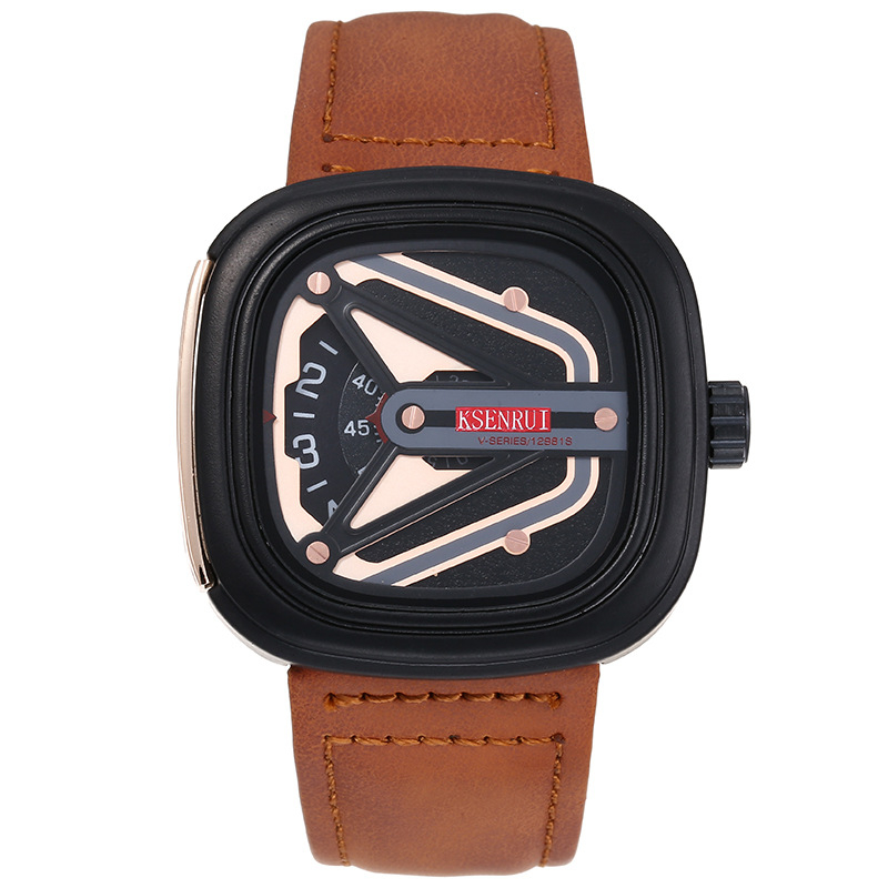 Kaysenri ceas bărbătește quartz, cadran pătrat, 45 mm, curea din piele naturală, cataramă cu ac, model 8012-2