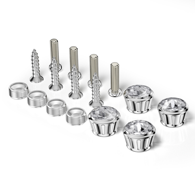 Diamantiem inkrustētas numura zīmes skrūves – alumīnija sakausējums, vispārīgs pielietojums, zīmols YONG XUN, model Diamond License Plate Screws