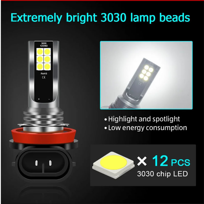 LED lampica za maglu 3030 12SMD, 24W, 12-24V, kompatibilna s bazama H4/H7/H11/9005/H16/P13W