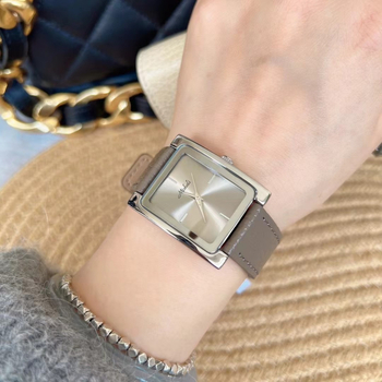 Ceas de damă - Carcasă dreptunghiulară, piele naturală, mișcare cuarț (Japan MIYOTA), rezistență la apă 10 m, Carcasă din aliaj, Geam mineral