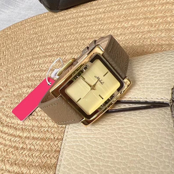 Ceas de damă - Carcasă dreptunghiulară, piele naturală, mișcare cuarț (Japan MIYOTA), rezistență la apă 10 m, Carcasă din aliaj, Geam mineral