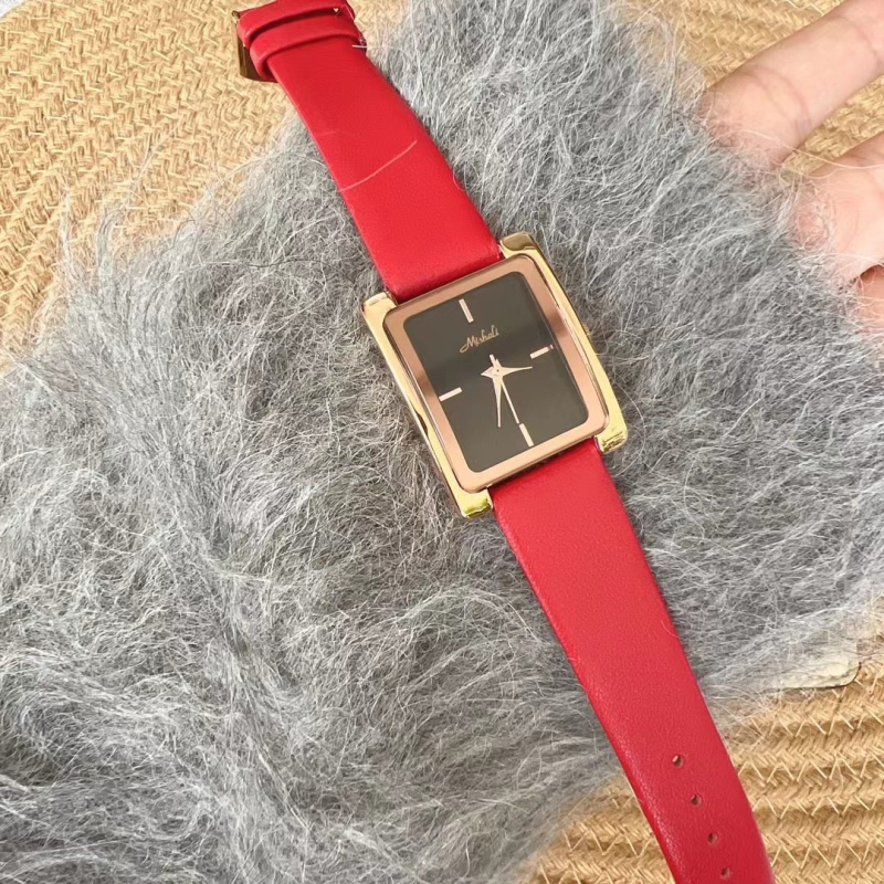 Ceas de damă - Carcasă dreptunghiulară, piele naturală, mișcare cuarț (Japan MIYOTA), rezistență la apă 10 m, Carcasă din aliaj, Geam mineral