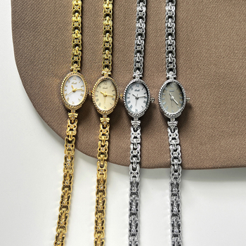 Ženski kvarcni sat s narukvicom i ovalnim cifrom, vodootpornost 30 m, kućište i remen od legure, mineralno staklo