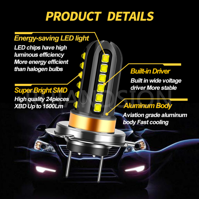 LED svetlá do auta s dekódovaním, kompatibilné s H7/H11, široký vstup 10-30V, 2 kusy, 1000LM, LED čipy 3030