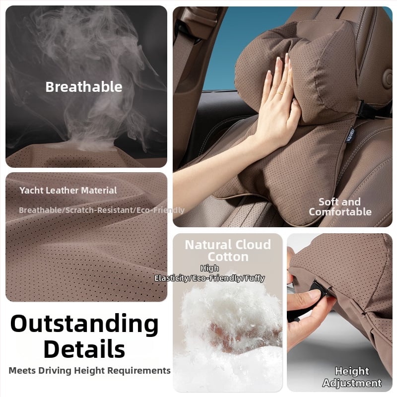 Whale jastuk za vrat auta – vanjski materijal yacht suede, punjenje od oblaka pamuka, minimalistički dizajn, univerzalno za sva automobilska sjedala