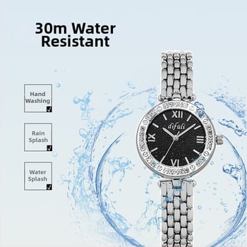 Ženski kvarcni sat Difuli DF-010, svjetleći brojčanik, vodootporan do 30M, okrugli dizajn kućišta, kućište i remen od nehrđajućeg čelika, mineralno ojačano staklo