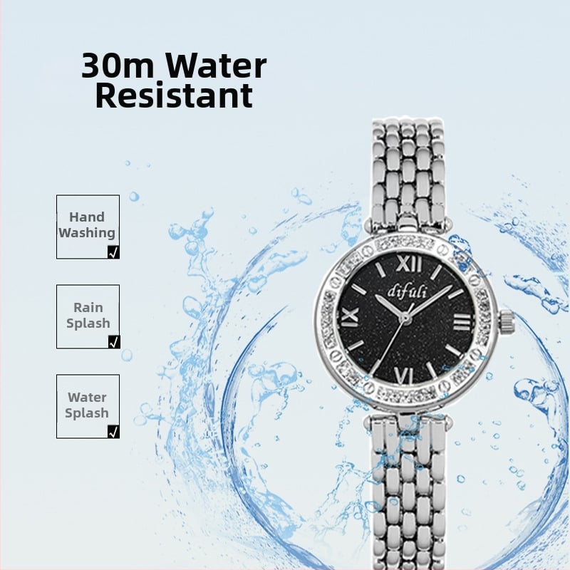 Ženski kvarcni sat Difuli DF-010, svjetleći brojčanik, vodootporan do 30M, okrugli dizajn kućišta, kućište i remen od nehrđajućeg čelika, mineralno ojačano staklo