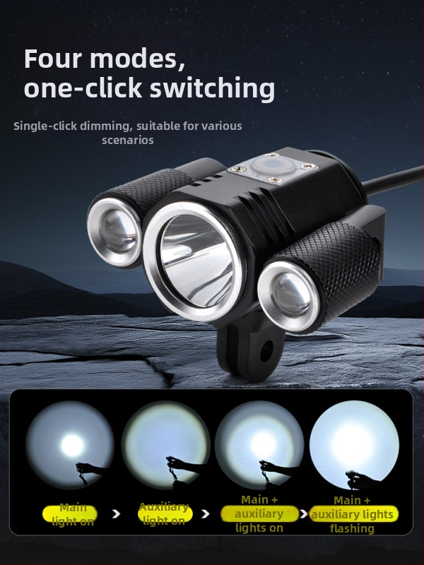 Újratölthető első lámpa hegymászó kerékpárhoz, fő LED T6 és segéd LED XPE, 8.4V