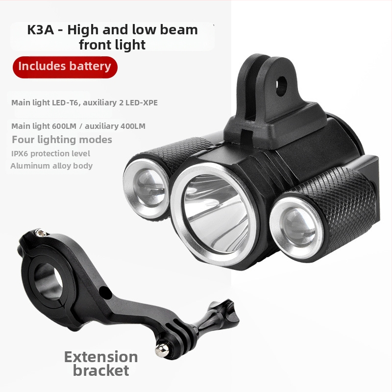 Újratölthető első lámpa hegymászó kerékpárhoz, fő LED T6 és segéd LED XPE, 8.4V