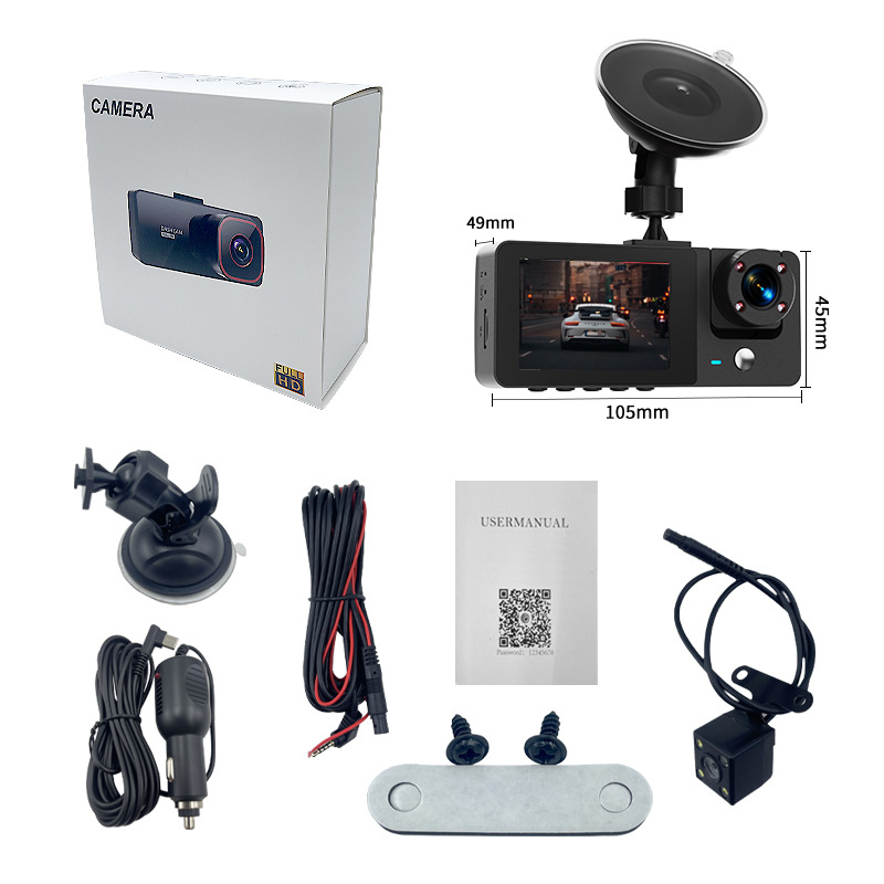 Kõik-ühes auto dash cam kolmel objektiiviga (ees, sisemine, taga), 4K Ultra HD, 140° vaatenurk, 2,0-tolline ekraan, 4G moodul