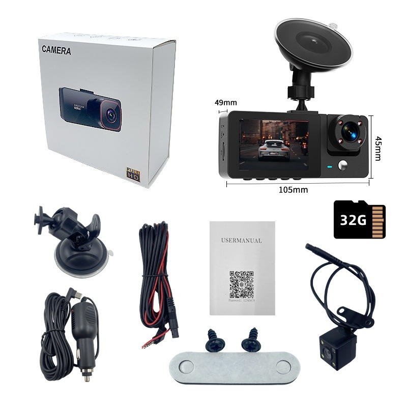 Kõik-ühes auto dash cam kolmel objektiiviga (ees, sisemine, taga), 4K Ultra HD, 140° vaatenurk, 2,0-tolline ekraan, 4G moodul