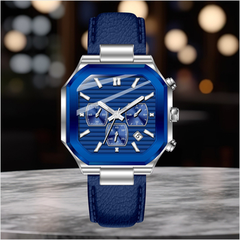 Muški poslovni sat – kvarcni mehanizam, kvadratni brojčanik 42 mm, vodootporan do 30 m, kožna narukvica, kućište od legure