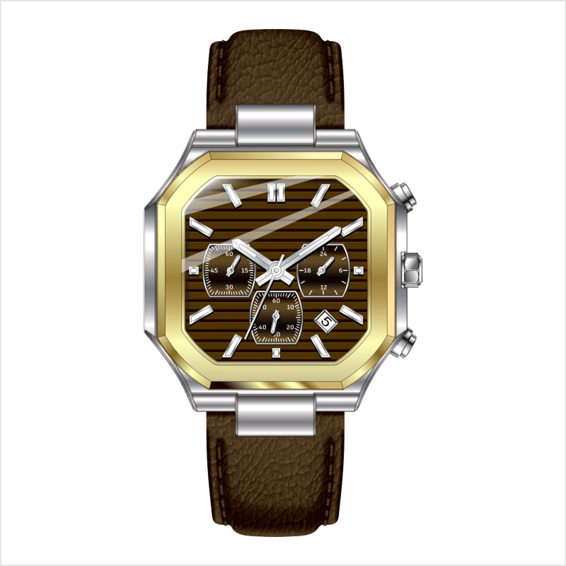 Muški poslovni sat – kvarcni mehanizam, kvadratni brojčanik 42 mm, vodootporan do 30 m, kožna narukvica, kućište od legure