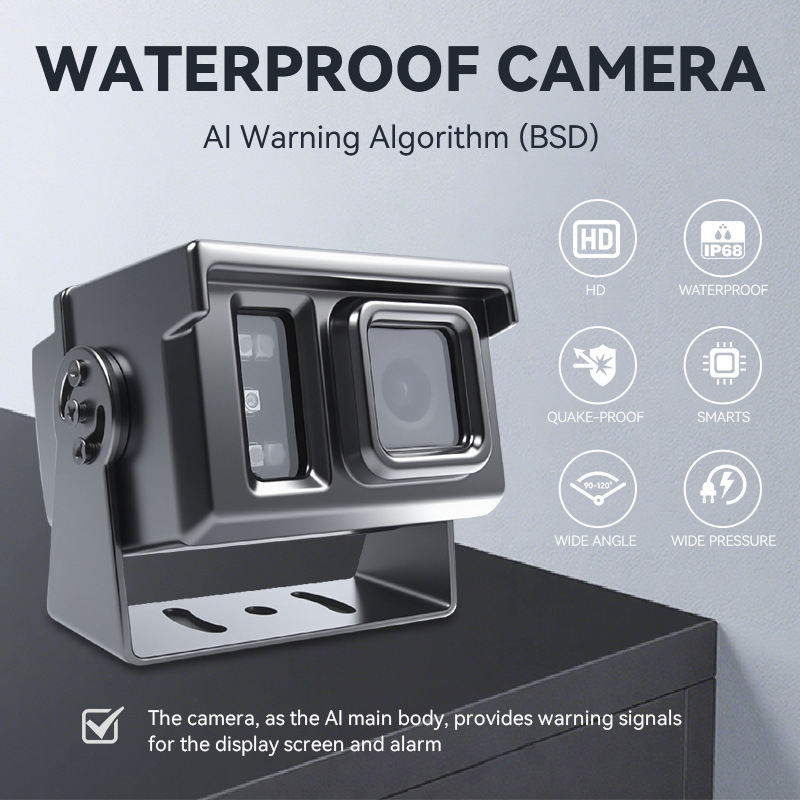 Univerzalna automobilna kamera za montažu s AI i HD, 7-inčni zaslon, infracrveno noćno vid, vodootporno metalno kućište; Model GPA3-AI; Rezolucija 1280x720; Video signal AHD; Domet IR 5 m