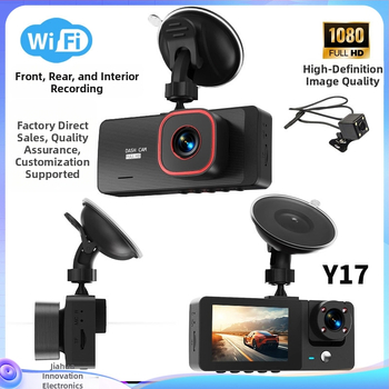 Kolmikaameraline auto dash cam ees-, sises- ja tagumise kaameraga; 1080p, 140° vaatenurk, 2,0-tolline ekraan, 4G ühendus
