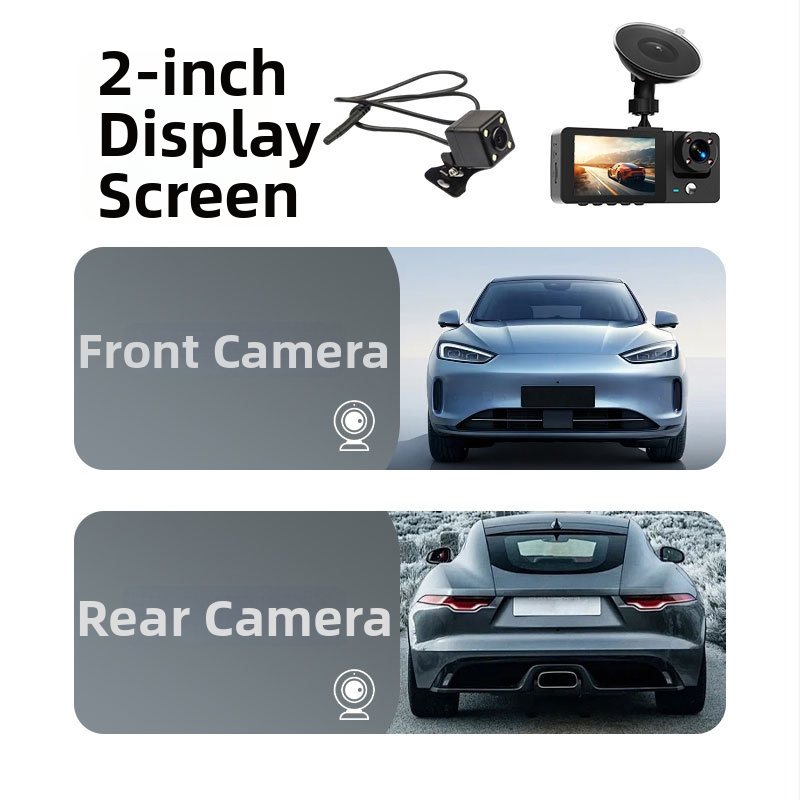 Kolmikaameraline auto dash cam ees-, sises- ja tagumise kaameraga; 1080p, 140° vaatenurk, 2,0-tolline ekraan, 4G ühendus