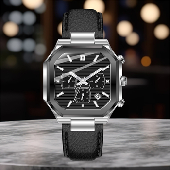 Berakins 8001 Pánske quartz hodinky – 42 mm štvorcový ciferník, kožený remienok z hovädzej kože, originálny pohon, 30 m vodotesnosť
