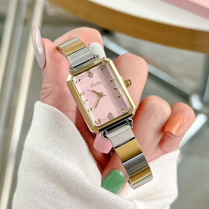 Ženski sat s pravokutnim cifrom i čeličnim remenom, kvarcni mehanizam, podrijetlo pogona Japan, kućište od legure, vodootpornost 30M