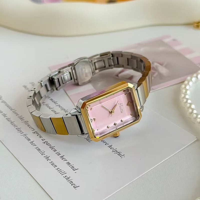 Ženski sat s pravokutnim cifrom i čeličnim remenom, kvarcni mehanizam, podrijetlo pogona Japan, kućište od legure, vodootpornost 30M