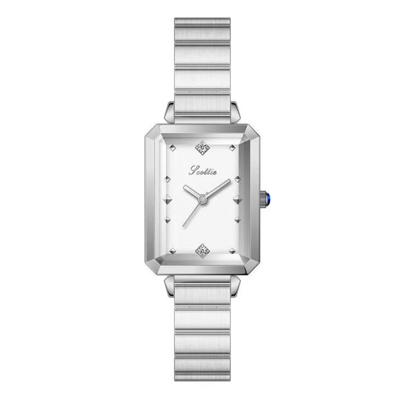 Ženski sat s pravokutnim cifrom i čeličnim remenom, kvarcni mehanizam, podrijetlo pogona Japan, kućište od legure, vodootpornost 30M