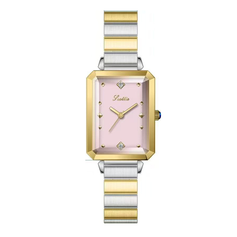 Ženski sat s pravokutnim cifrom i čeličnim remenom, kvarcni mehanizam, podrijetlo pogona Japan, kućište od legure, vodootpornost 30M