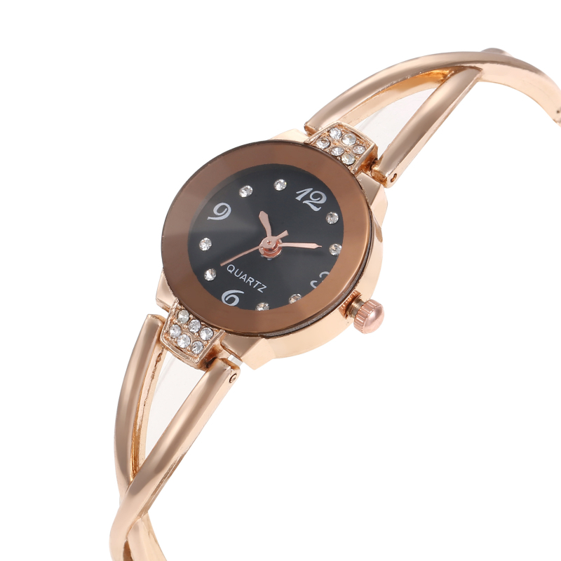 Ženski kvarcni sat s narukvicom i dijamantima, mali brojčanik, promjer cifernika 20 mm, kućište i remen od legure, kopča za nakit