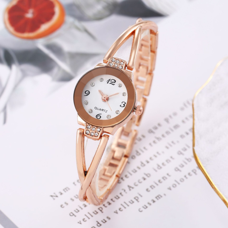 Ženski kvarcni sat s narukvicom i dijamantima, mali brojčanik, promjer cifernika 20 mm, kućište i remen od legure, kopča za nakit