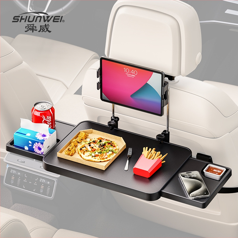 Shunwei Auto Stolík do Auta — Univerzálny, Multifunkčný, Sklopný Stolík s Klipsovým Uchytením, Plastový Pracovný Povrch a Regál na Uskladnenie