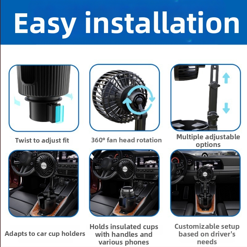 Auto tasside hoidja ventilaator – ABS korpus, XCLPF bränd, XC-SBJ38 mudel, paigaldus armatuurlaudile