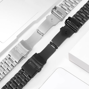 Rozsdamentes acélból készült karóra szíj dupla biztonsági csattal, kompatibilis 18–24 mm-hez