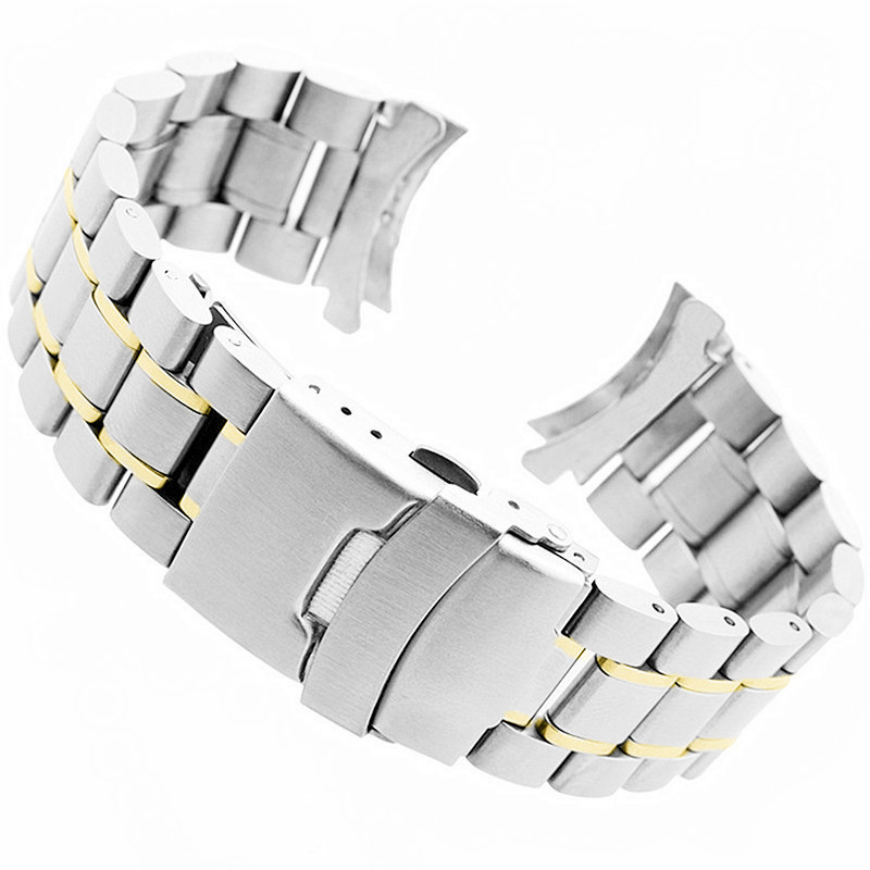 Rozsdamentes acélból készült karóra szíj dupla biztonsági csattal, kompatibilis 18–24 mm-hez