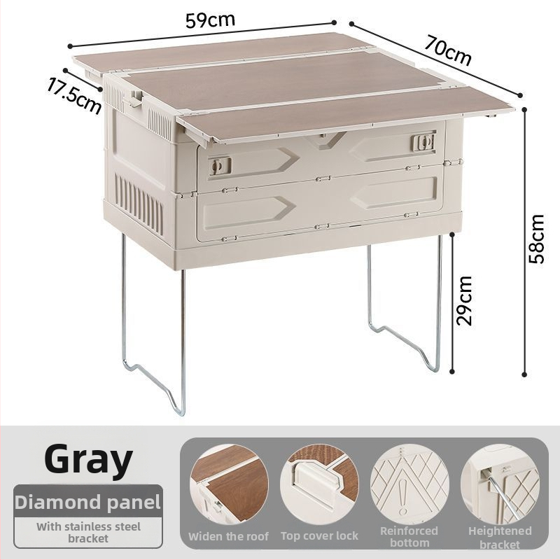 Väliskempingu hoiukast koos hoidiku, piknikulaua ja auto pagasiruumi korraldajaga