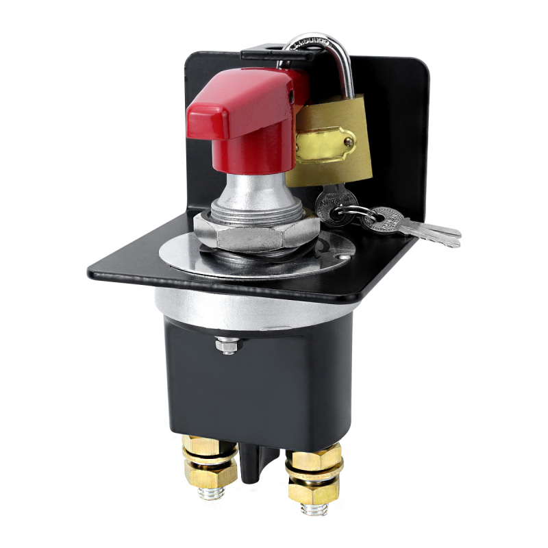 Akkumulátor lekapcsoló kapcsoló zárlólemezzel, 300A nagyáramú főkapcsoló autókhoz, lakóautókhoz, jachtokhoz és hajókhoz — CP-5470/CP-5471/CP-5472; anyagok: réz, vas, bakelit, karbonacél