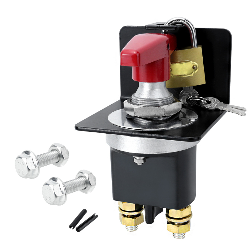 Akkumulátor lekapcsoló kapcsoló zárlólemezzel, 300A nagyáramú főkapcsoló autókhoz, lakóautókhoz, jachtokhoz és hajókhoz — CP-5470/CP-5471/CP-5472; anyagok: réz, vas, bakelit, karbonacél