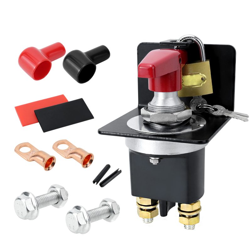 Akkumulátor lekapcsoló kapcsoló zárlólemezzel, 300A nagyáramú főkapcsoló autókhoz, lakóautókhoz, jachtokhoz és hajókhoz — CP-5470/CP-5471/CP-5472; anyagok: réz, vas, bakelit, karbonacél