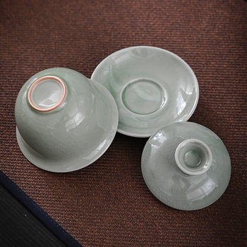 Μπολ τριών τεμαχίων με καπάκι Ru ware, σετ τσαγιού Kung Fu, γλάσο ποπ κορν, κατάλληλο για ταξίδια και χρήση στο αυτοκίνητο, κεραμικό μπολ χειρός Ge ware.