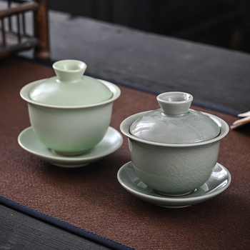 Μπολ τριών τεμαχίων με καπάκι Ru ware, σετ τσαγιού Kung Fu, γλάσο ποπ κορν, κατάλληλο για ταξίδια και χρήση στο αυτοκίνητο, κεραμικό μπολ χειρός Ge ware.