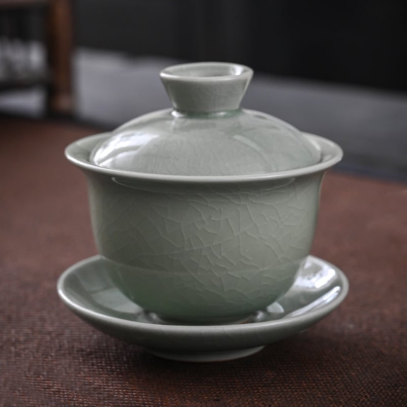 Μπολ τριών τεμαχίων με καπάκι Ru ware, σετ τσαγιού Kung Fu, γλάσο ποπ κορν, κατάλληλο για ταξίδια και χρήση στο αυτοκίνητο, κεραμικό μπολ χειρός Ge ware.