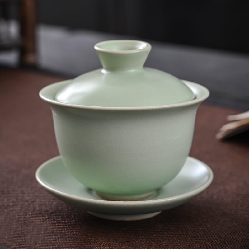 Μπολ τριών τεμαχίων με καπάκι Ru ware, σετ τσαγιού Kung Fu, γλάσο ποπ κορν, κατάλληλο για ταξίδια και χρήση στο αυτοκίνητο, κεραμικό μπολ χειρός Ge ware.